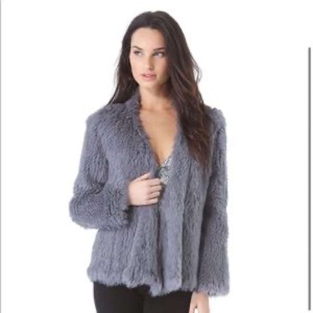 NICHOLAS rabbit fur coat in gray